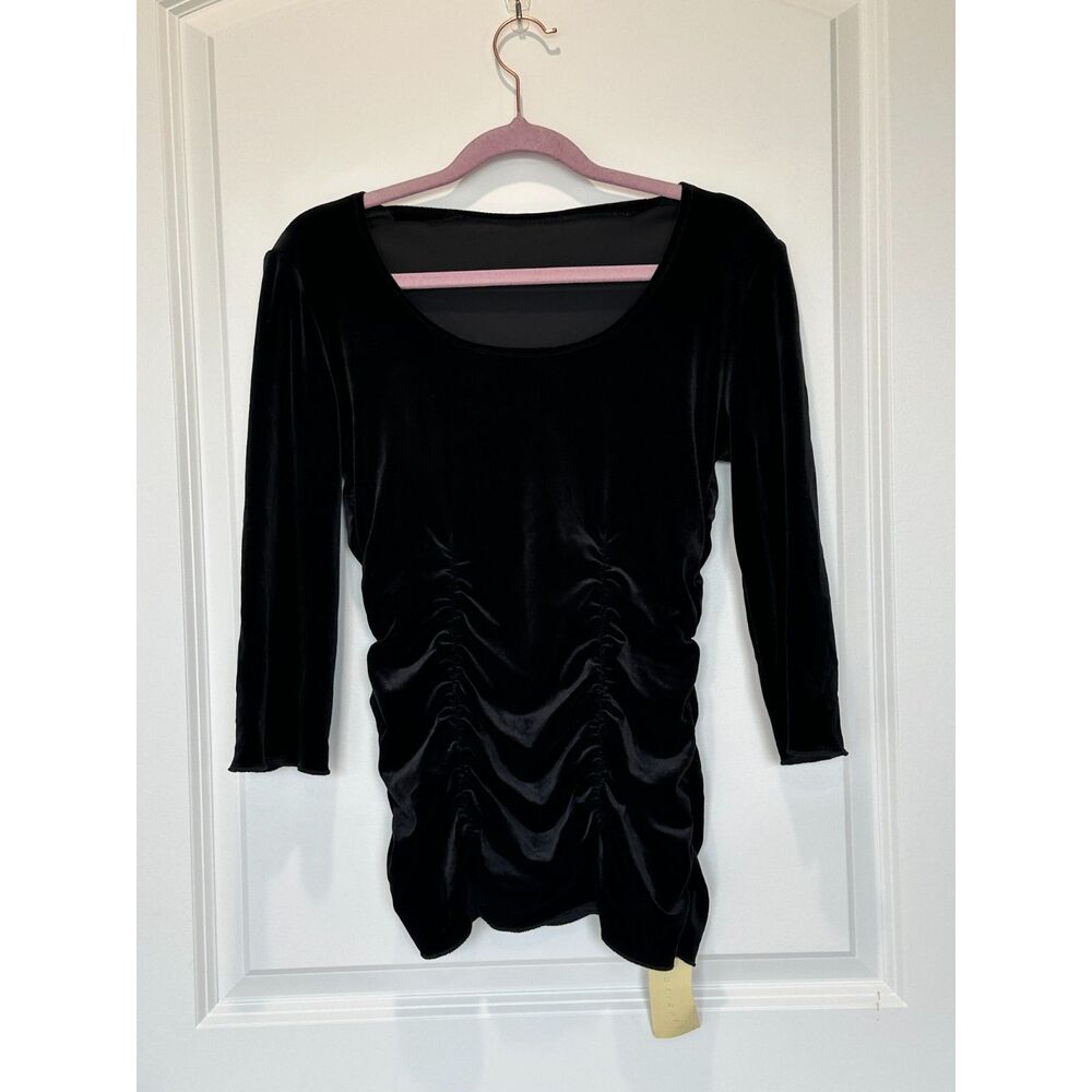 NWT Manyus Boutique Ruched Velvet Black Top Size Small